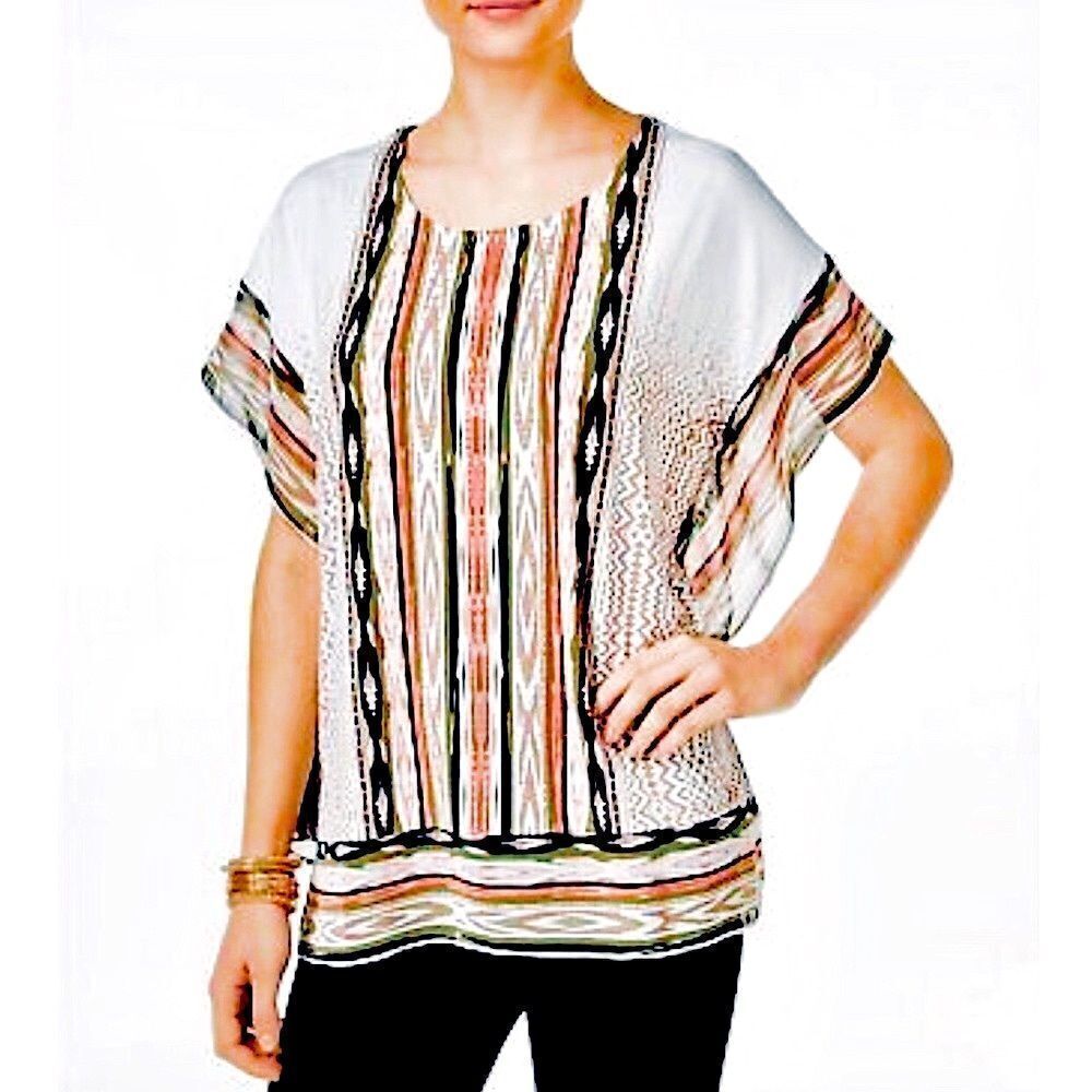 JM COLLECTION Studded Top with Tandoori Geometric Print - Picture 6 of 9